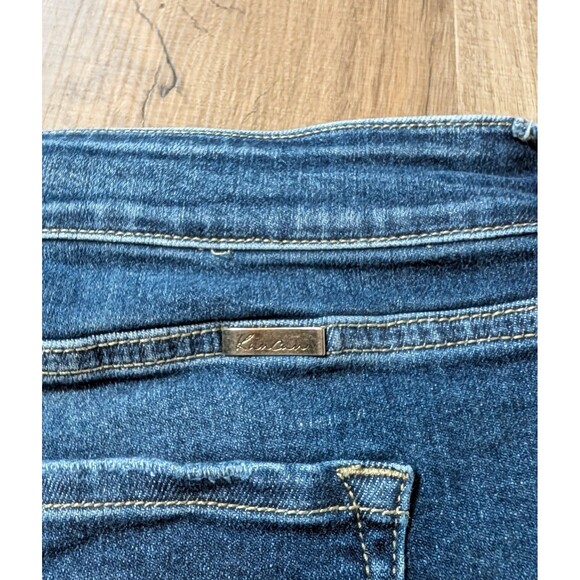 Kancan Blue Denim Shorts Size 18 Whiskered Stretch Cuffed Frayed Cute - Picture 3 of 6
